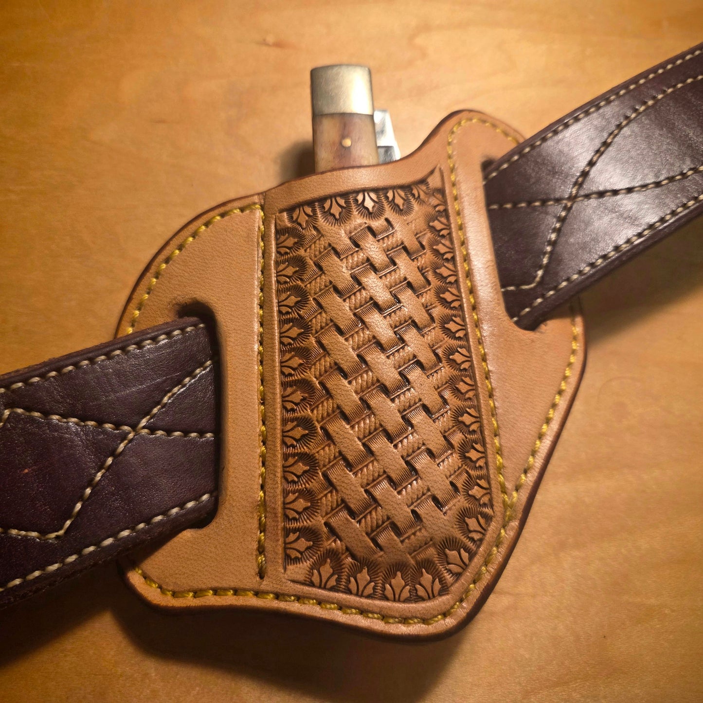 Pancake Knife Sheath - Basket Stamped