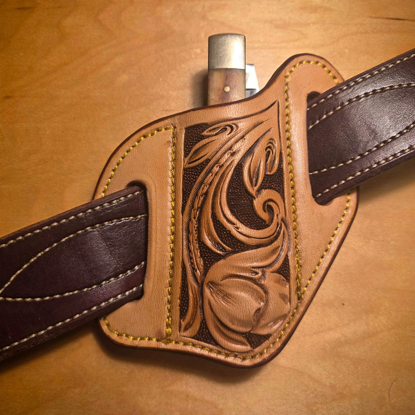 Pancake Knife Sheath - Floral Tooled