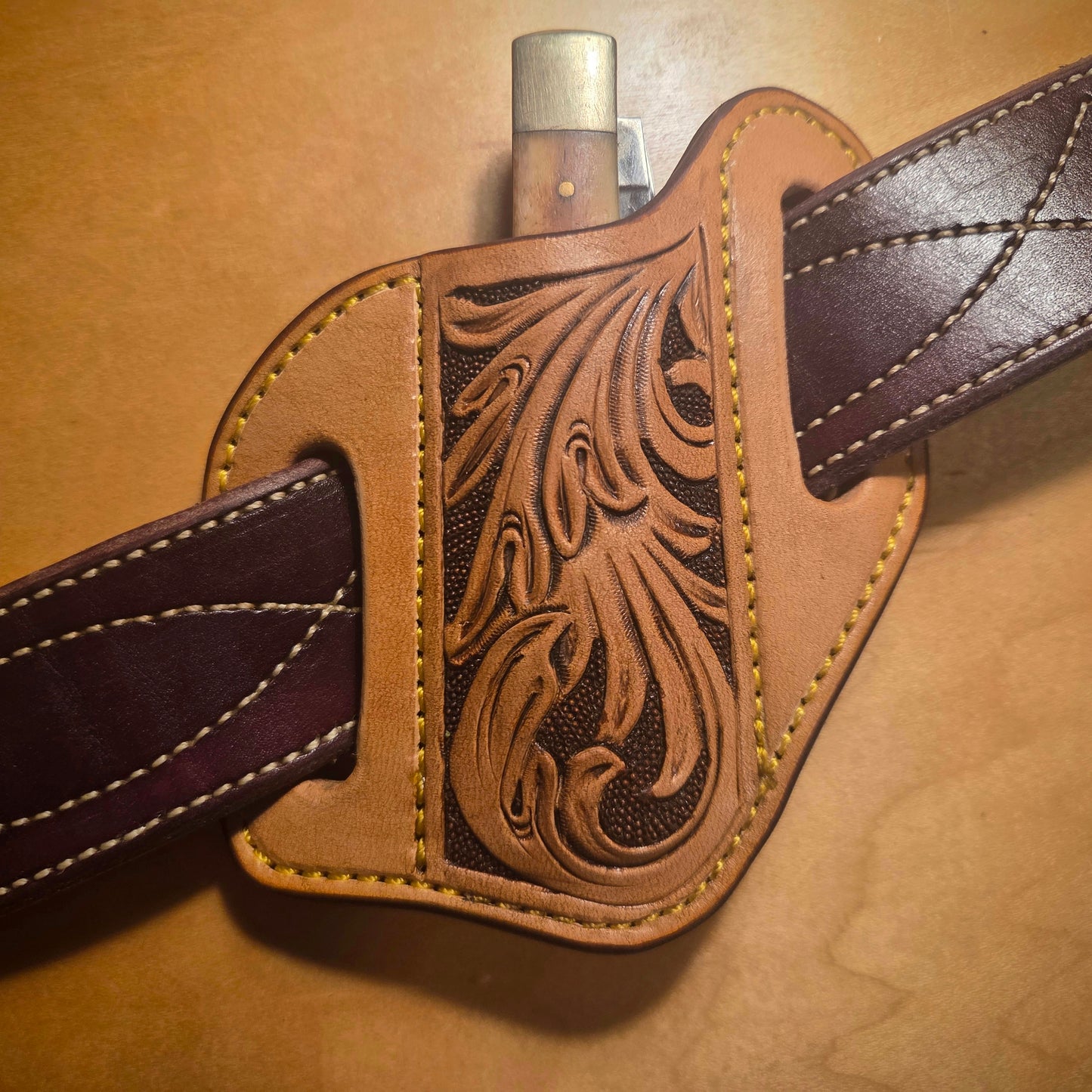 Pancake Knife Sheath - Floral Tooled